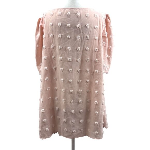 Francesca's Blouse Size 2 XL Chiffon Swiss Dot Puff Sleeve Top Light Pink Square - Picture 2 of 3